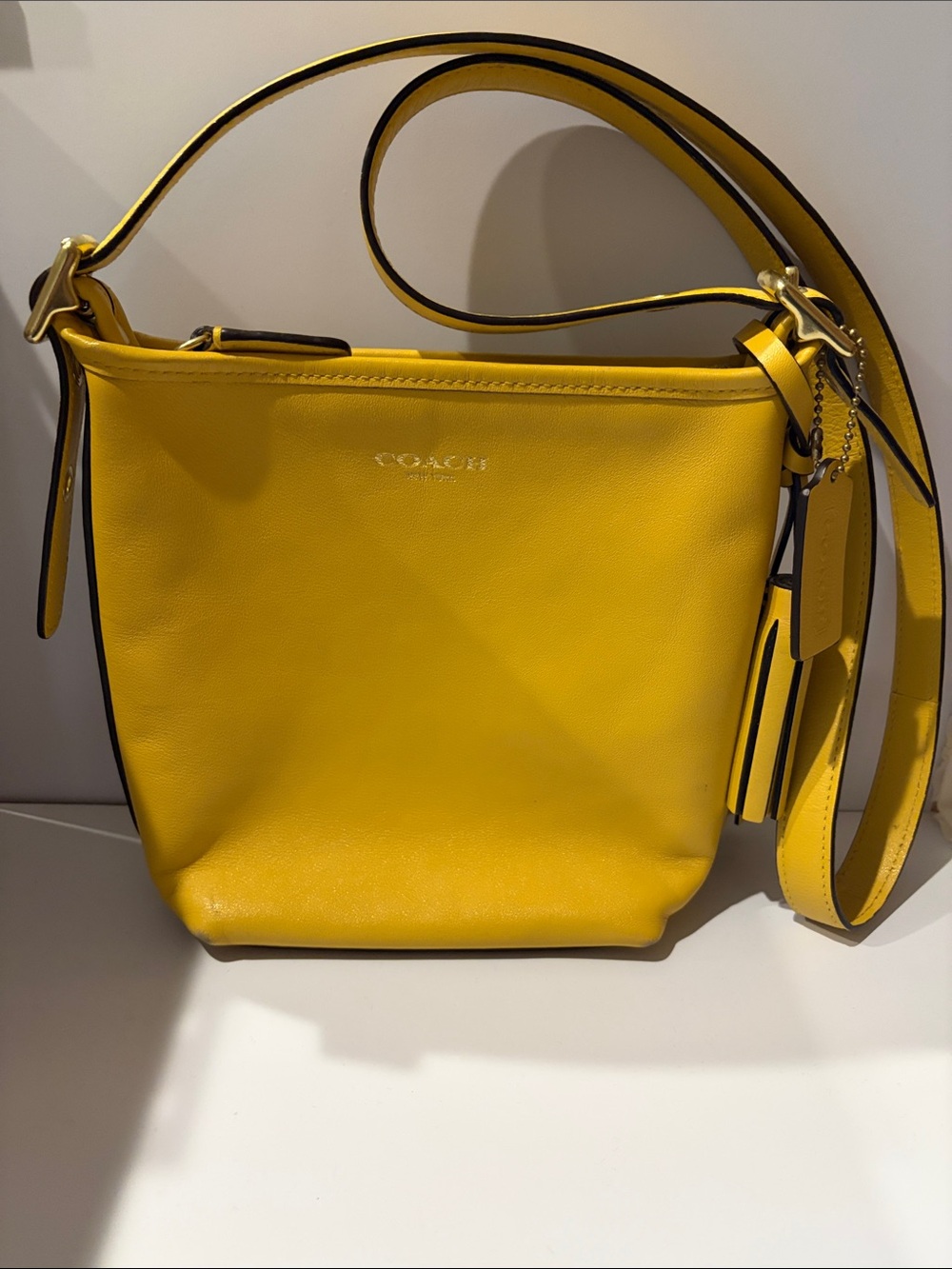 Coach 19901 Sunflower Yellow Leather Crossbody Mini Duffle Bag